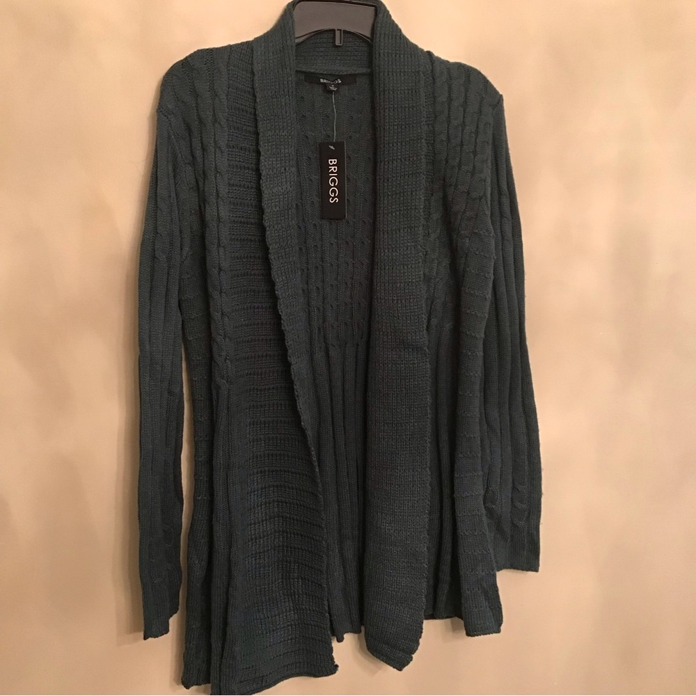 BRIGGS GREEN OPEN FRONT CARDIGAN LONG SLEEVE SWEATER